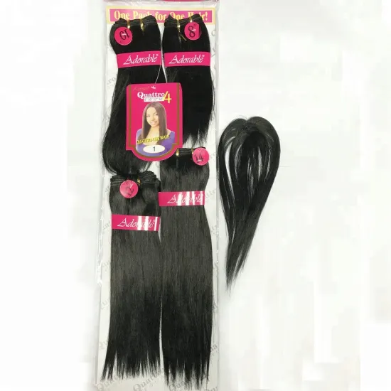 Hot sale Adorable top quality synthetic hair extension,straight yaki weave 4pcs/lot has 4 different length of hair weave fringe