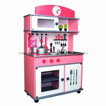 Kids' Wooden Pretend Kitchen Toy with Nontoxic Paint