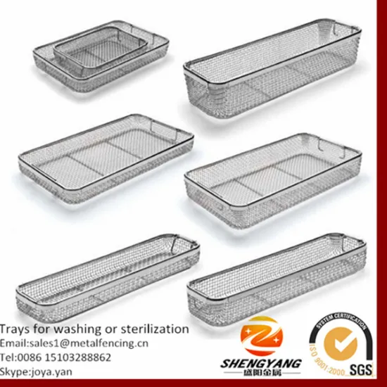 New design medical grade trays hospital used cleaning trays with drop handles wire mesh trays for washing or sterilization