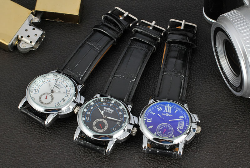 winner day date design men watch with sub-dial