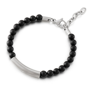 KALEN Men's Stainless Steel Gold Plated Gemstone Bead Bracelet