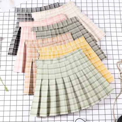 Competitive Price Pleated Plaid Skirt