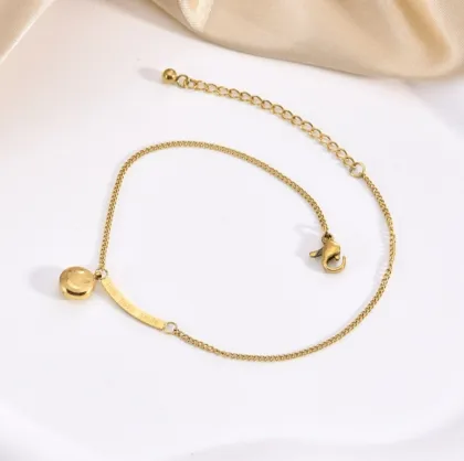 18K Gold Plated Smiley Bead Fashion Anklet - Wholesale Waterproof Stainless Steel Anklet for Women