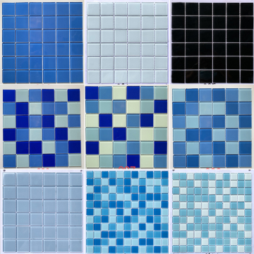 Outdoor Aqua Green White Blue Iridescent Crystal Glass Pool Mosaic Tile