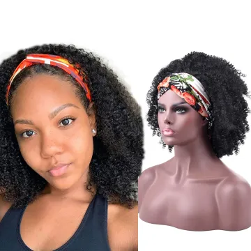 14inches Black Brown Fluffy Short Wrap Hair Headband Wig Afro Kinky Curly Wigs For Women African Synthetic Cosplay Wigs