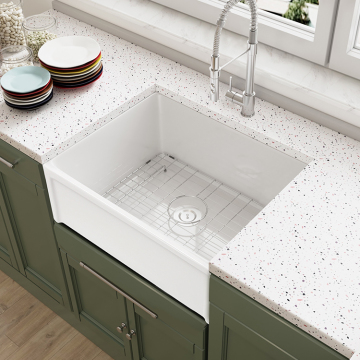 Rectangular White Ceramic Apron Front Kitchen Sink for Home, Hotel, and Restaurant