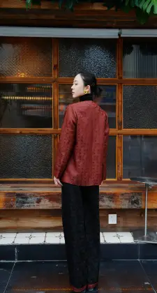 Zaokong Xiyu Chinese Silk Red Cloud Gauze Suit Jacket