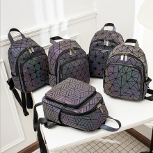 Custom Wid Top Fashion High Quality PU Leather Geometric Reflective Reflective Luminous Backpacks for Men and Women Portable Lumino