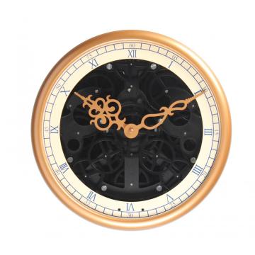 Round Gear Wall Clock WIth Golden Frame