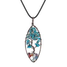 Llaveros y collar con colgante de árbol de la vida ovalado para mujer Joyas de piedras caídas de chakra de cristal