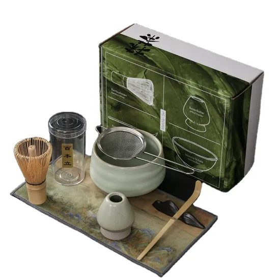 Custom Matcha Tea Set: Wooden Whisk and Ceramic Bowl in 7-Piece Kit