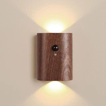USB Capteur de mouvement sans fil rechargeable Lumière de nuit LED avec lampe murale en bois