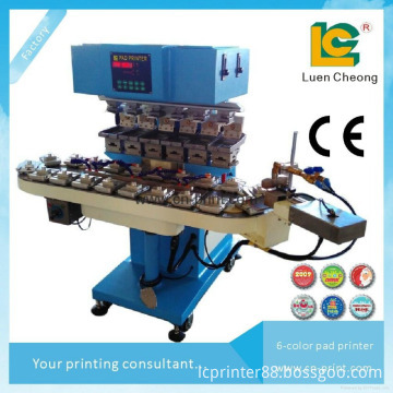 6-colors open ink well pad printing machine with flame treatment for bottle caps