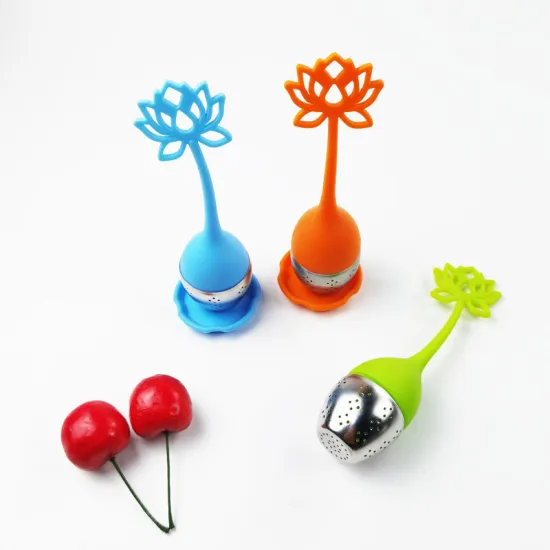 Custom Design Hygienic Silicone Handle Stainless Steel Strainers, Tea Steepers & Drip Trays for Loose Leaf Tea Infusers - Wholesale Options Available