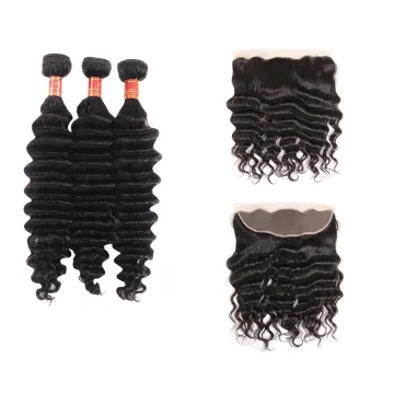 Indian Loose Deep Wave Hair Weave Bundles Raw Indian Temple Virgin Human Hair With 13*4 Frontal