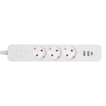 European Socket 3 Outlet USB Power Strip with USB C