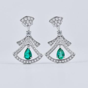 S925 Silver Dangling Drop Earrings Grown Emerald Stone