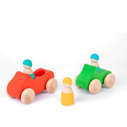 Rainbow Cars: A Set of 7 Educational Wooden Mini Vehicles - Stacking Toys for Children