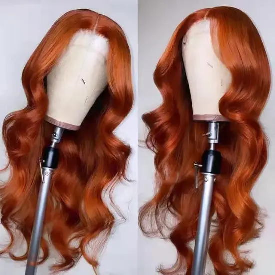 Fast Ship Wavy Ginger Orange Human Hair Wigs Pre Plucked Remy Hair 13x4 Front Lace Wigs 180% Ginger Orange  Body Wave Hair Wig