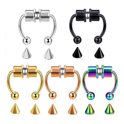 Nose ring horseshoe hoop false nose ring magnetic diaphragm stainless steel artificial non perforated clip type colorful jewelry