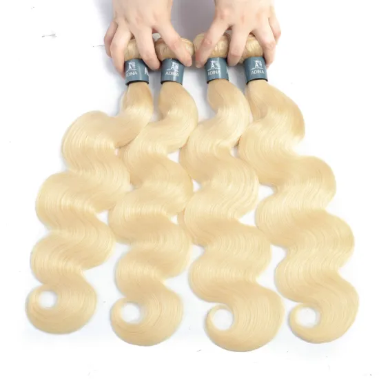 Blonde Virgin Brazilian Human Hair Weave Bundles,613 Honey Blonde Body Wave Curly Hair Extensions with Lace Closure Frontal