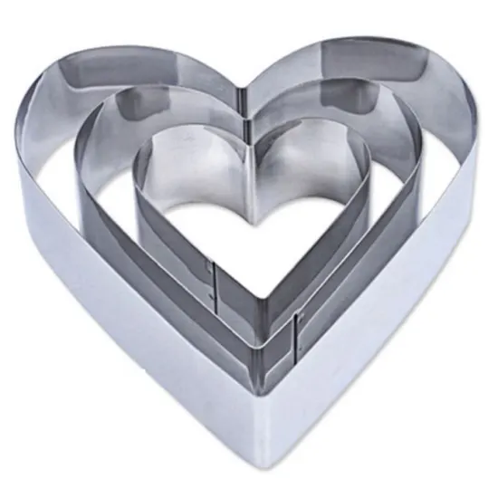 3-Piece Stainless Steel Heart Cake Mold Metal Mousse Ring