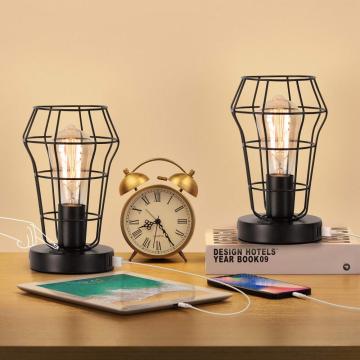 Table Lamp Vintage Desk Lamp with USB Charging-Ports