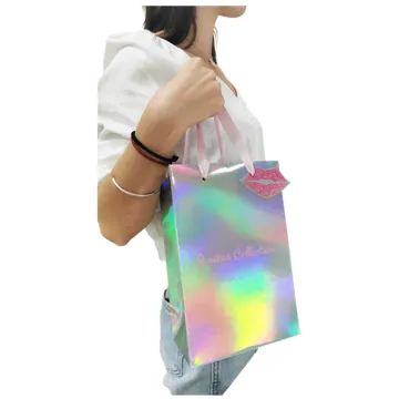 Silver hologram paper shopping bag recycle gift bag