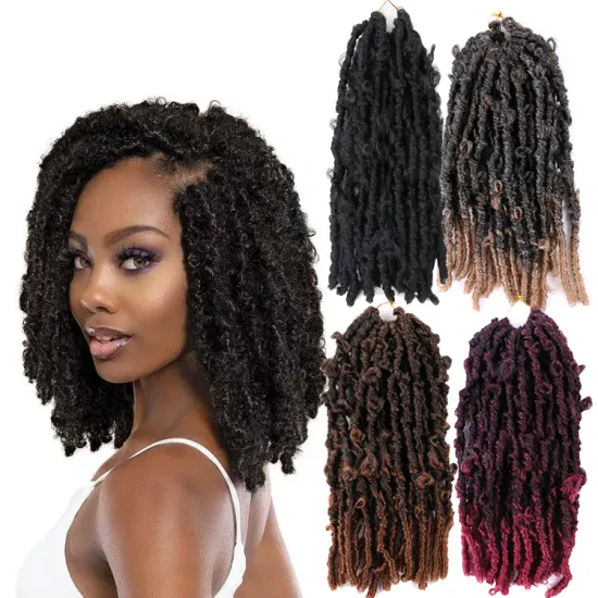 Butterfly Locs Crochet Hair 14inch 24inch Crochet Hair Pre looped Natural Messy Butterfly Distressed Bob Locs Pre-twisted Braids