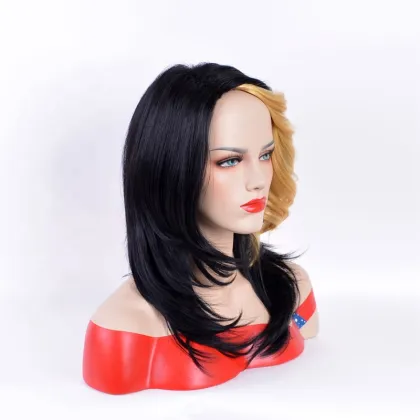 wholesale lolita synthetic wigs long natural wave hair black Splicing gold wigs synthetic hair wigs for women