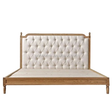 French Vintage Solid Wood Frame Fabric Queen Bed
