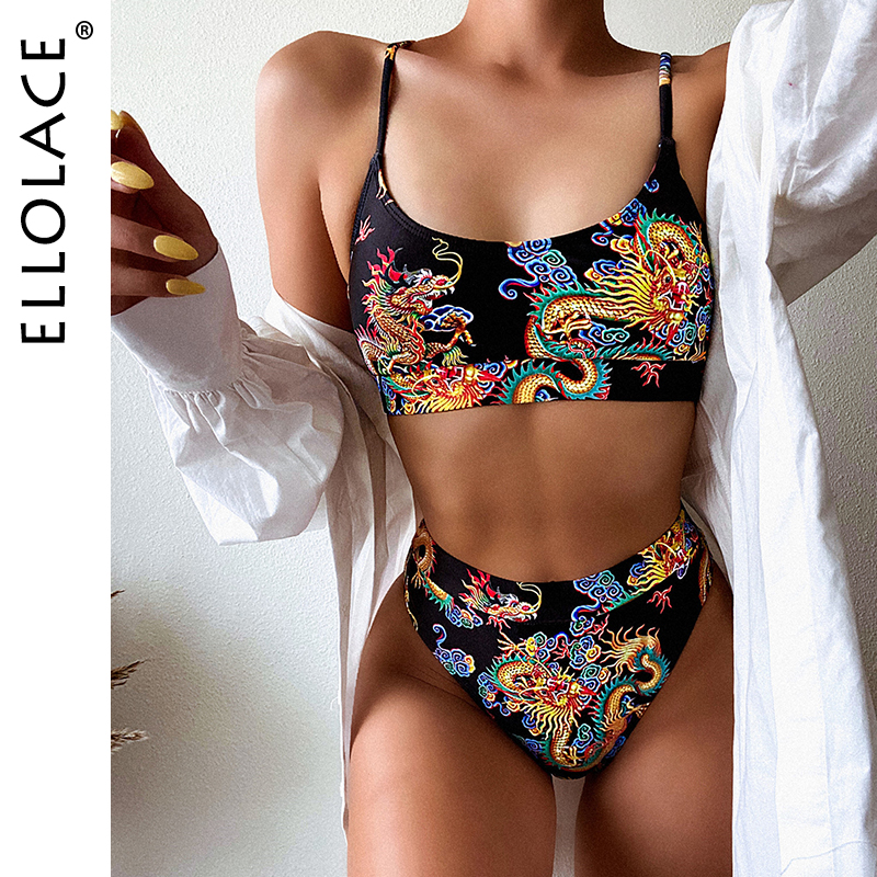Ellolace Women's Swimsuit 2020 Sexy Bikini Dragon Swimwear Woman Clothes Separate Swimsuit Women's Beach High Waist Bathing Suit