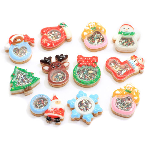 Glitter Kerst Charms Hars Ambachtelijke Xmas Sneeuw Herten Boom DIY Art Deco Kawaii Kerstman Hanger Ketting Sieraden Ornament Winkel