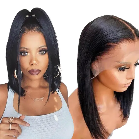 Brazilian Virgin human Hair Lace Front Cuticle Aligned Wig Factory Short Bob Wig With Transparent Lace,Natural Hair Line Wig