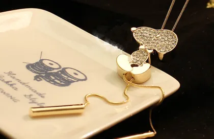 Cute Shiny Stones Animal Pendant Necklace Gold Long Necklace