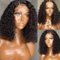 12a Wholesale Pre Plucked Deep Wave Bob Lace Wigs Transparent Deep Curly Short Bob Lace Front Wig with Closure