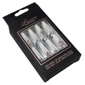 24 Pcs Artificial False Finger Nails - Clear Acrylic Tips with Kids Half Cover Short Stiletto Case Packaging