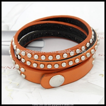 Double Circles Snap Wrapped Leather Studded Bracelet
