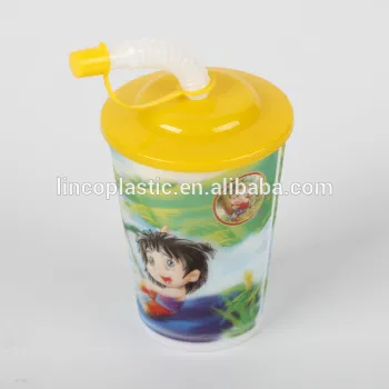 600ML plasttic 3D cup 3d model with straw for children