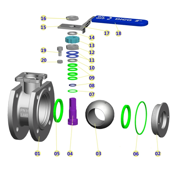 CE ISO TS Aço inoxidável DIN PN16 com flange de wafer de montagem Válvula de esfera flutuante