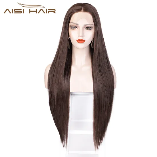 Aisi Hair 26 Inch Long Silky Straight Brown Wig Middle Part Lace Front Wig Synthetic Front Lace Hair Wigs For White Black Women