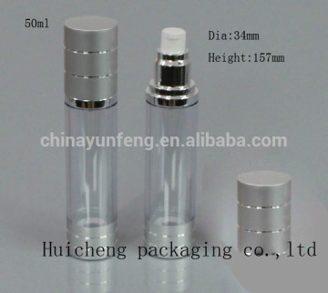 High grade face cream airless bottle , 50g silver plastic airless bottle