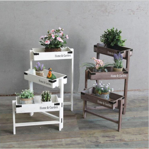 American Country Foldable Steps Wooden Storage Flower Rack