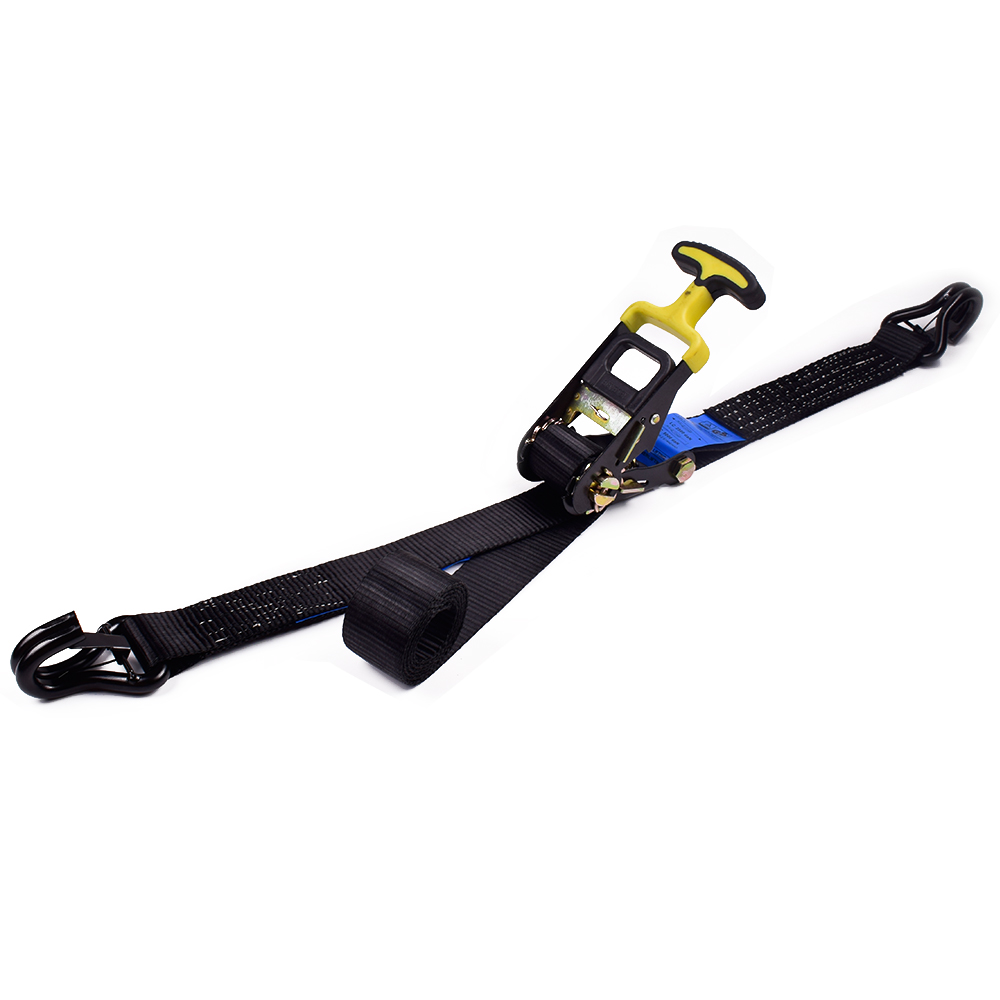 2 5 Ton 50mm Rubber Handle Ratchet Buckle Tie Down Yellow Straps With 2  Inch Double J Hooks Safety Latch China Manufacturer