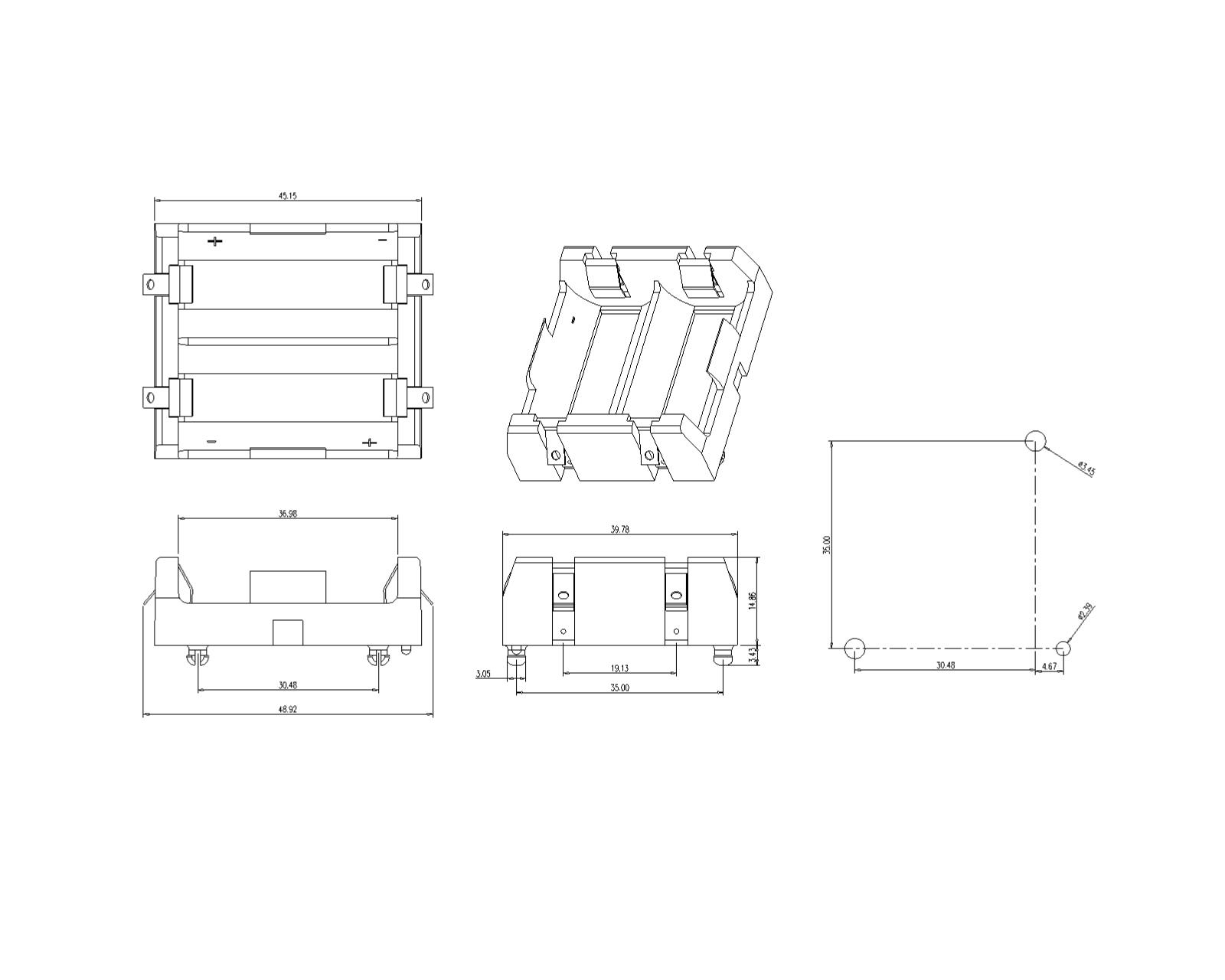 BBC-W-SN-A-102 Dual Battery Holder For 18350 Solder Tail