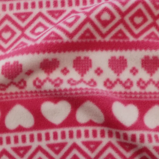 100 Polyester Pink Heart Pattern Both Side Brushed One Side Anti-pilling Printed Polar Fleece Fabric for Sofa Clothing