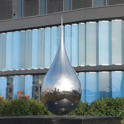 Large metal craft polished stainless steel water drop sculptures