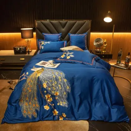 Peacock embroidery luxury bedding sets