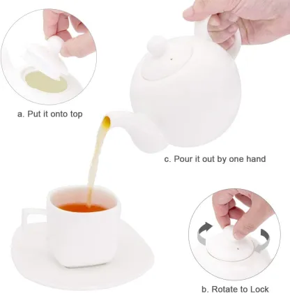 White Porcelain Tea Pot with Upgraded Strainer for Loose Leaf Tea