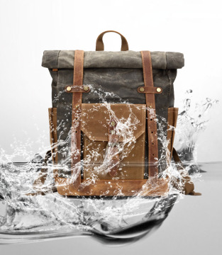 Vintage Waxed Canvas Roll Top Waterproof Laptop Backpack - 15.6 Inch, Large Capacity for Hiking and Travel